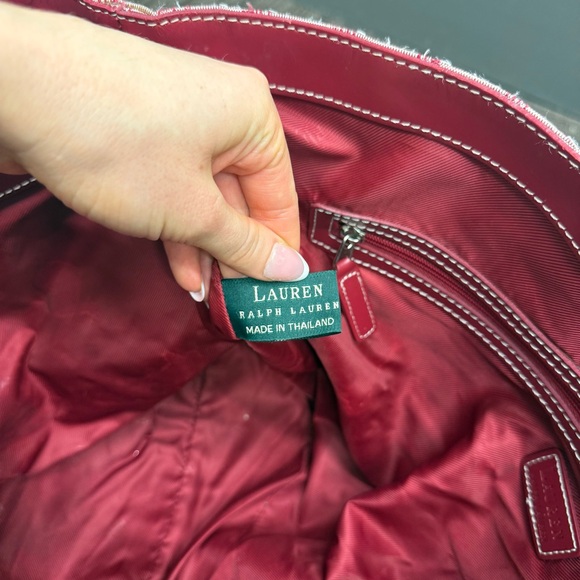 Ralph Lauren Wine Red Tote Bag with RLL Monogram Leather Silver Hardware - Picture 12 of 14